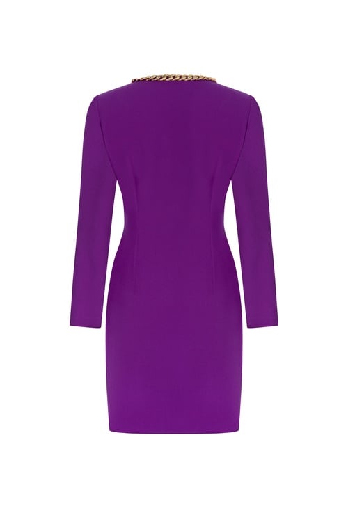 ZİNCİR DETAYLI UZUN KOLLU MİNİ ELBİSE