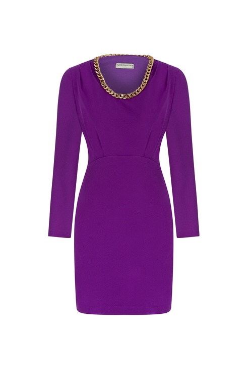 ZİNCİR DETAYLI UZUN KOLLU MİNİ ELBİSE