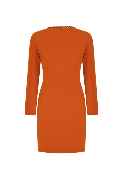  ZİNCİR DETAYLI UZUN KOLLU MİNİ ELBİSE