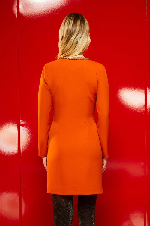 ZİNCİR DETAYLI UZUN KOLLU MİNİ ELBİSE