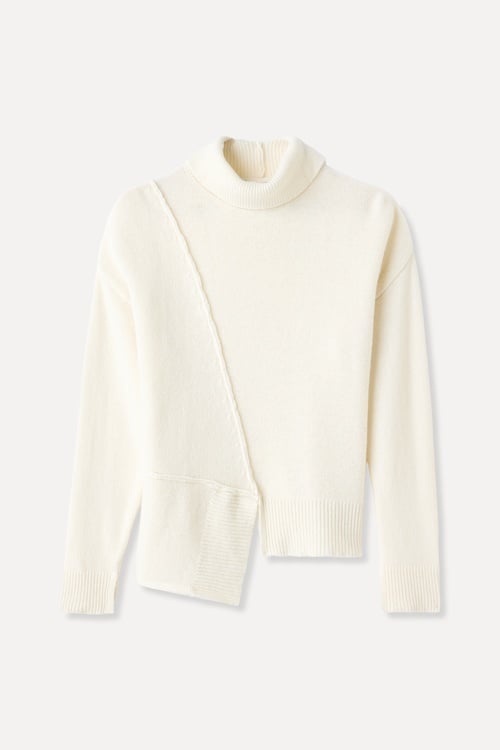 BALIKÇI YAKA ASİMETRİK YÜNLÜ KAZAK