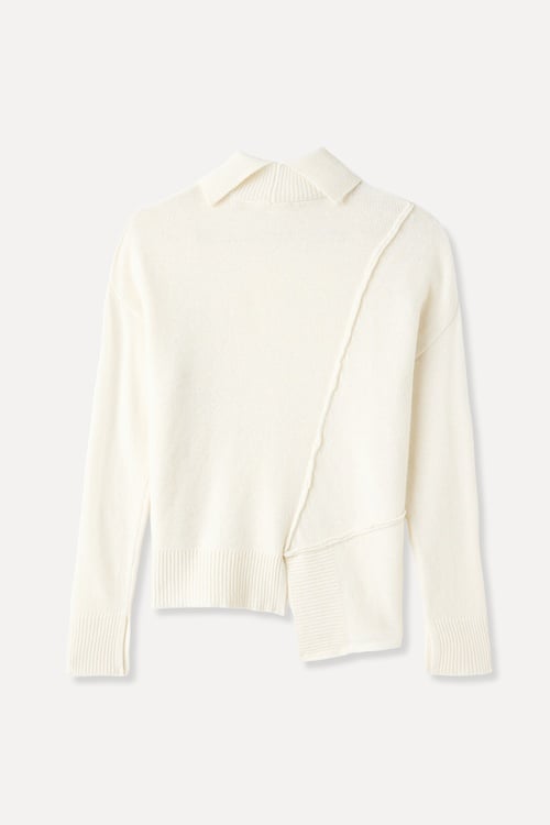 BALIKÇI YAKA ASİMETRİK YÜNLÜ KAZAK