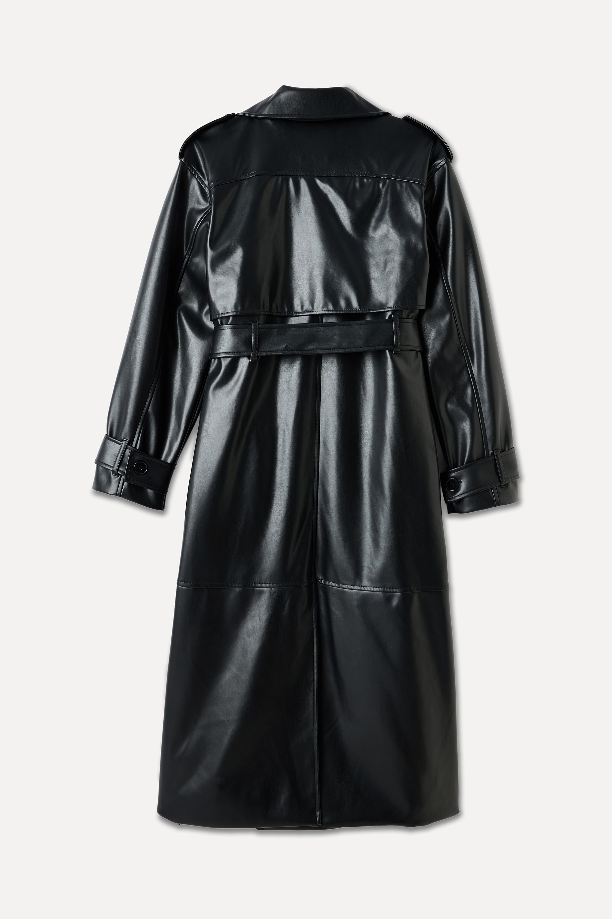 DERİ GÖRÜNÜMLÜ KEMERLİ MİDİ TRENÇKOT