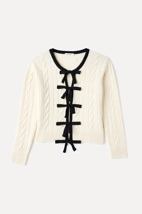 FİYONK BAĞLAMALI ÖRGÜ DESENLİ HIRKA