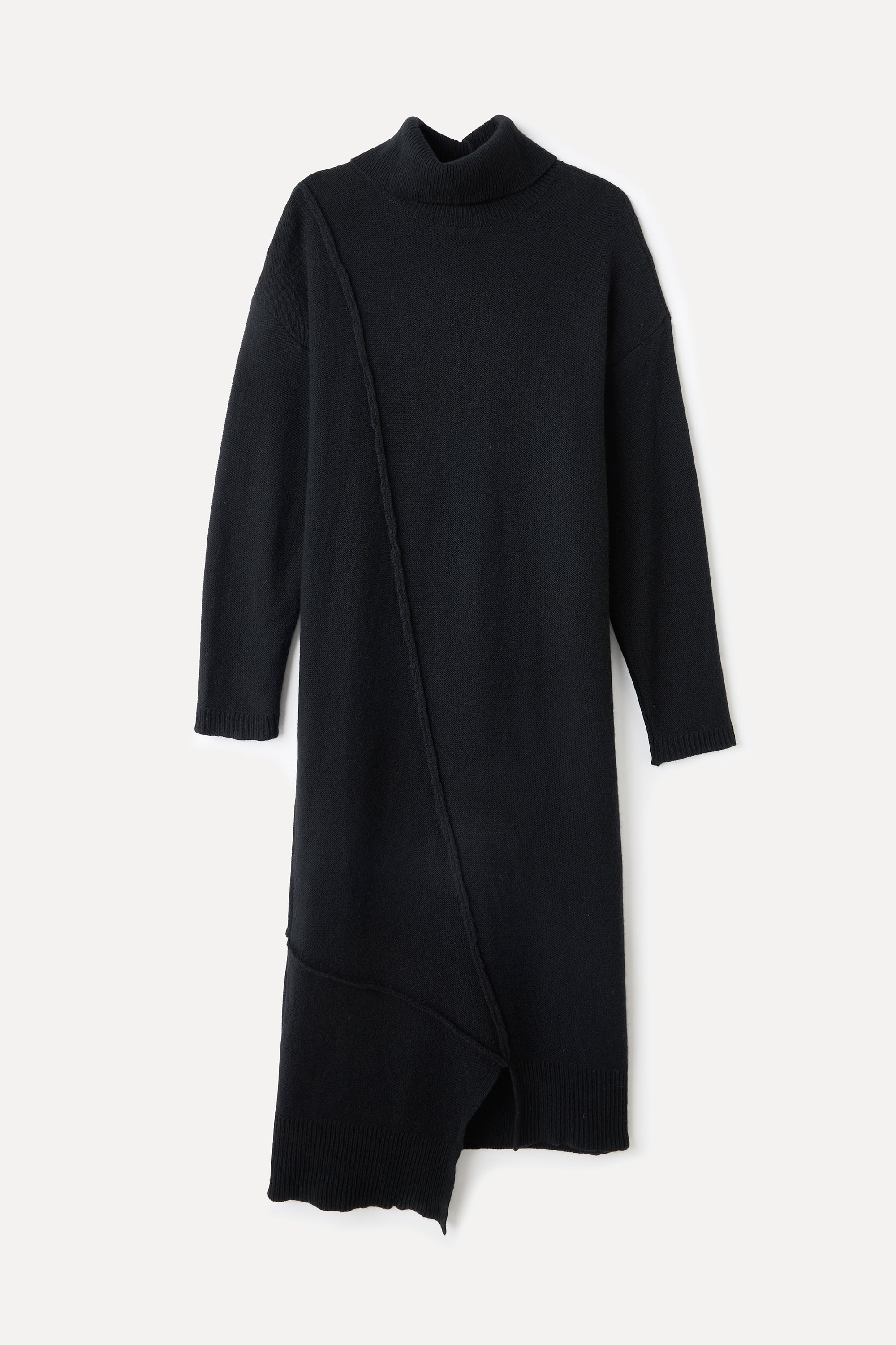 YÜNLÜ ASİMETRİK KESİM MİDİ ELBİSE