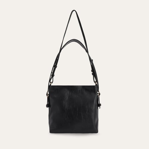 KIRIŞIK DERİ GÖRÜNÜMLÜ ÇİFT ASKILI OMUZ ÇANTASI