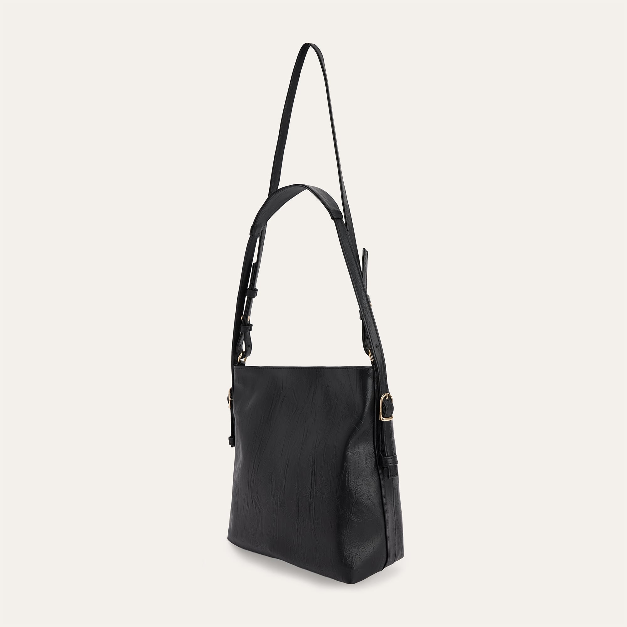 KIRIŞIK DERİ GÖRÜNÜMLÜ ÇİFT ASKILI OMUZ ÇANTASI