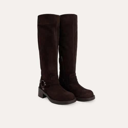 KEMER DETAYLI SÜET DOKULU HAKİKİ DERİ ÇİZME