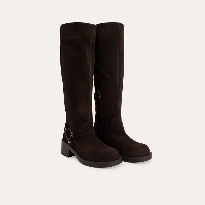 KEMER DETAYLI SÜET DOKULU HAKİKİ DERİ ÇİZME