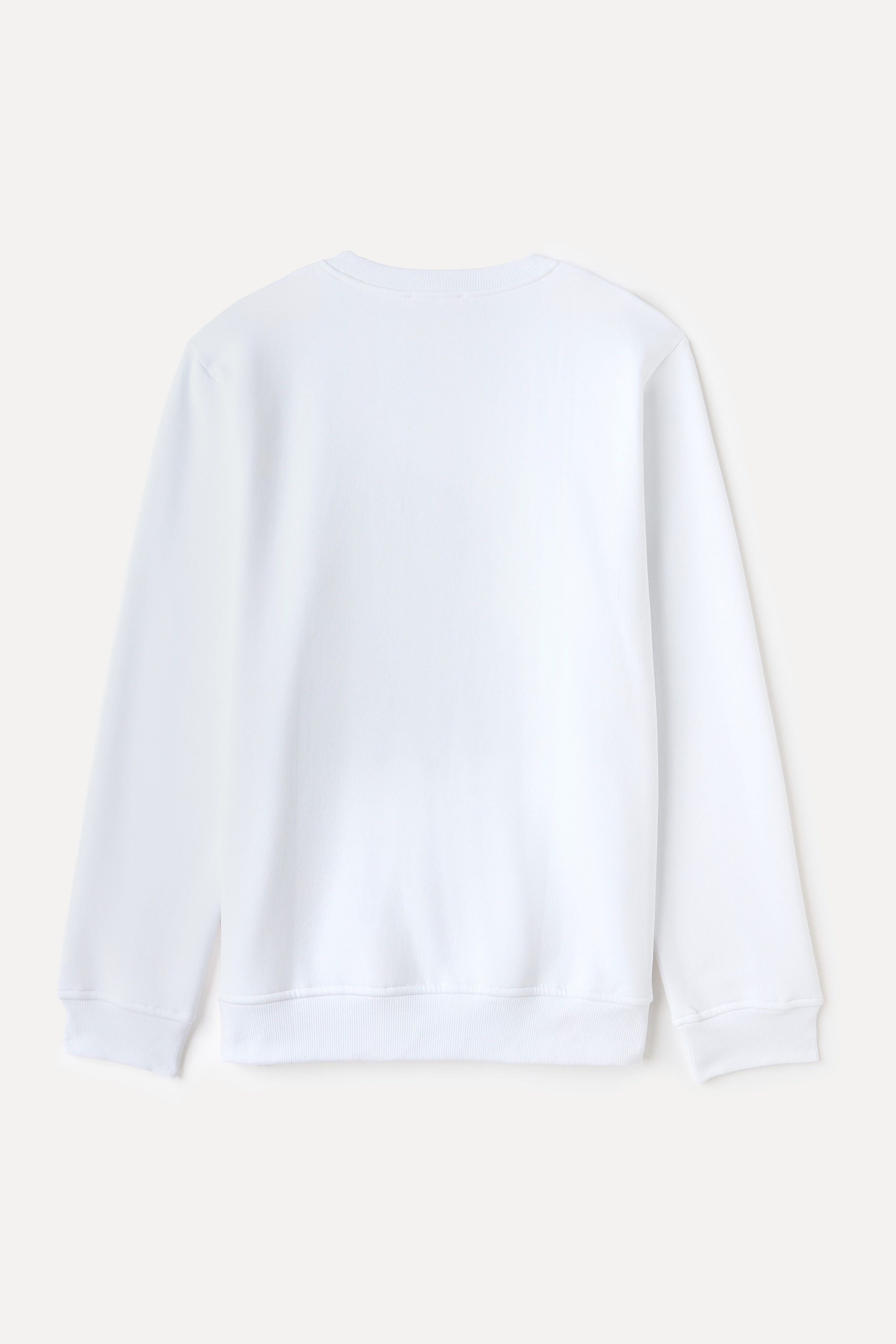 Erkek Beyaz Nakışlı Bisiklet Yaka Sweatshirt