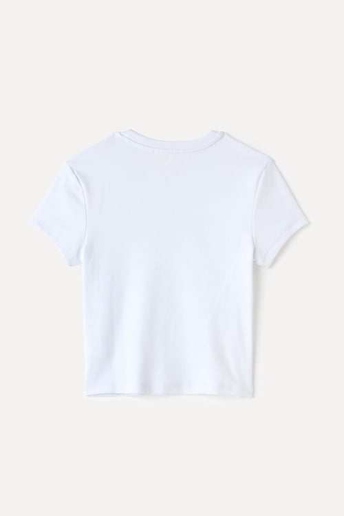 FITTED BASKILI BİSİKLET YAKA T-SHIRT