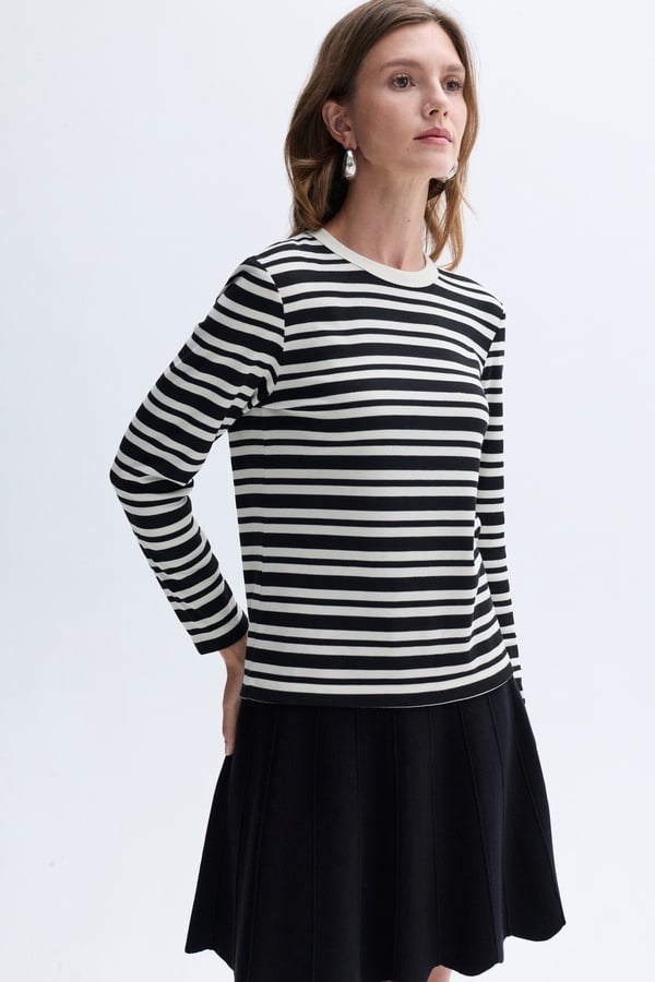 ÇİZGİLİ BİSİKLET YAKA UZUN KOLLU T-SHIRT