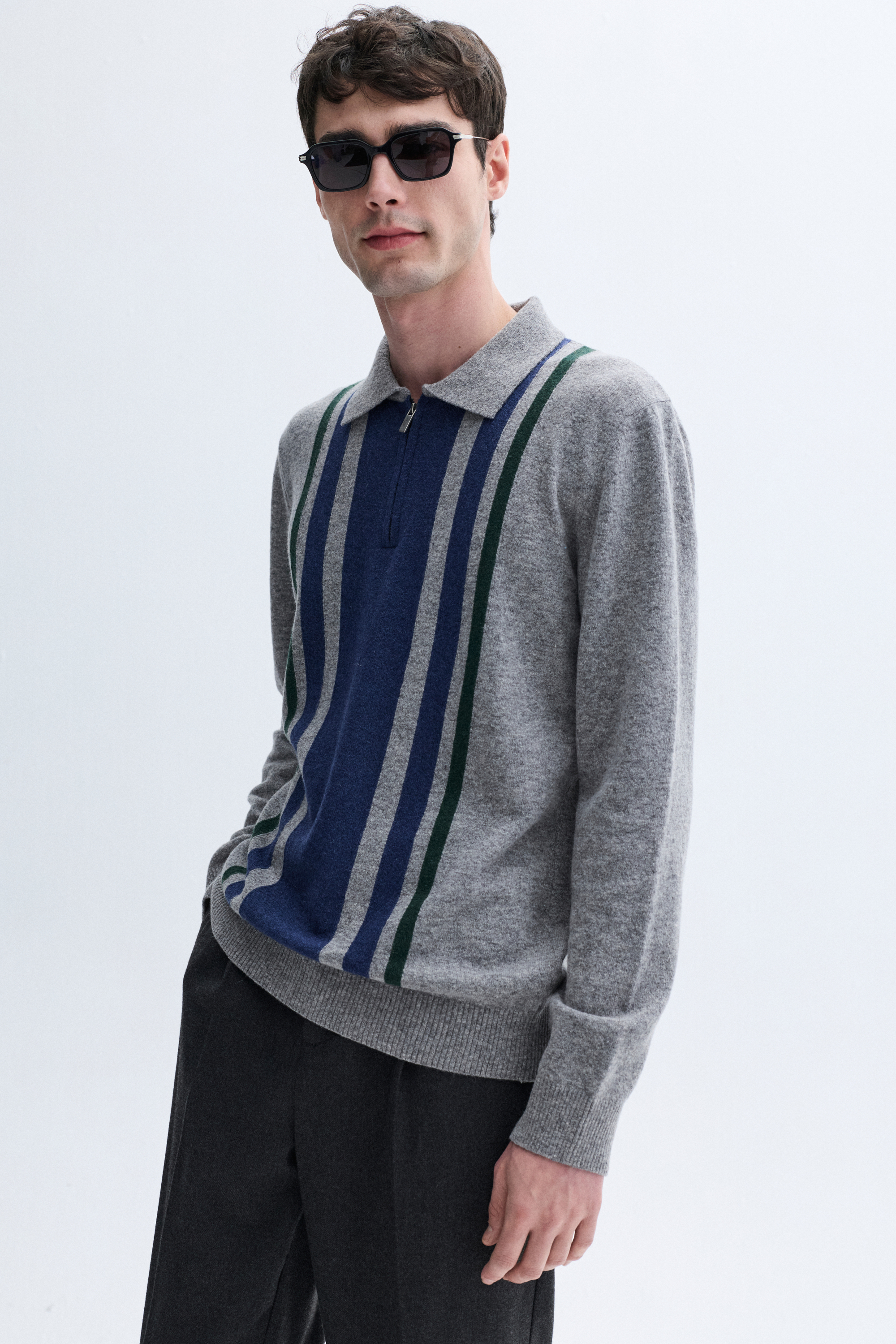 RENK BLOKLU FERMUARLI POLO YAKA YÜNLÜ KAZAK