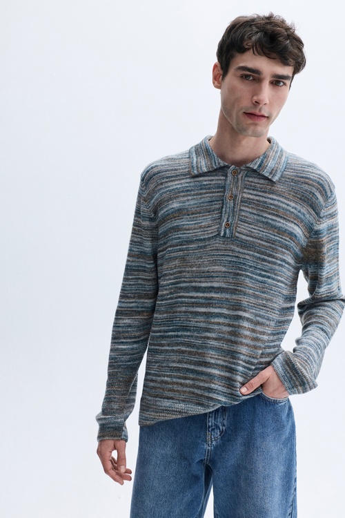 ÇİZGİLİ POLO YAKA KAZAK