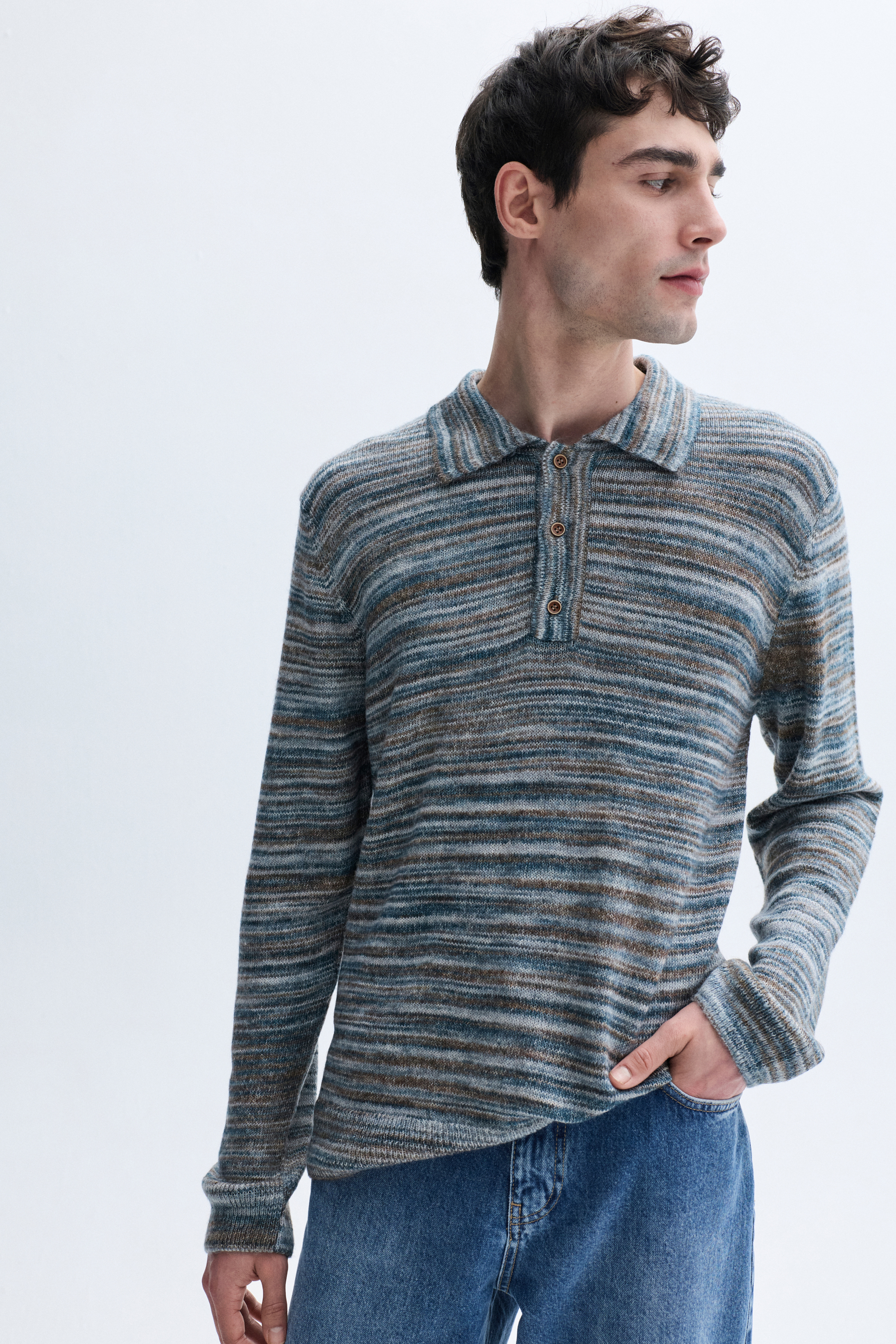 ÇİZGİLİ POLO YAKA KAZAK