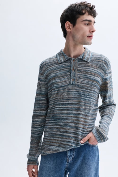 ÇİZGİLİ POLO YAKA KAZAK