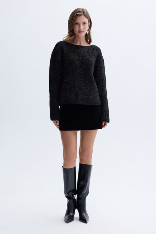 SİMLİ DÜŞÜK OMUZLU KAZAK