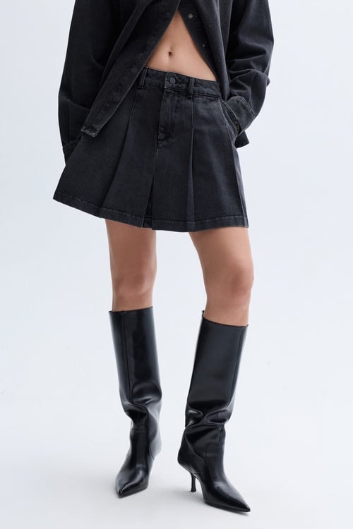 PİLELİ MİNİ JEAN ETEK