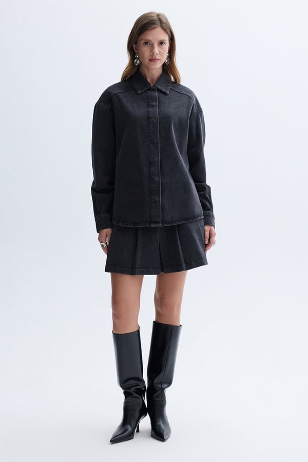 PİLELİ MİNİ JEAN ETEK