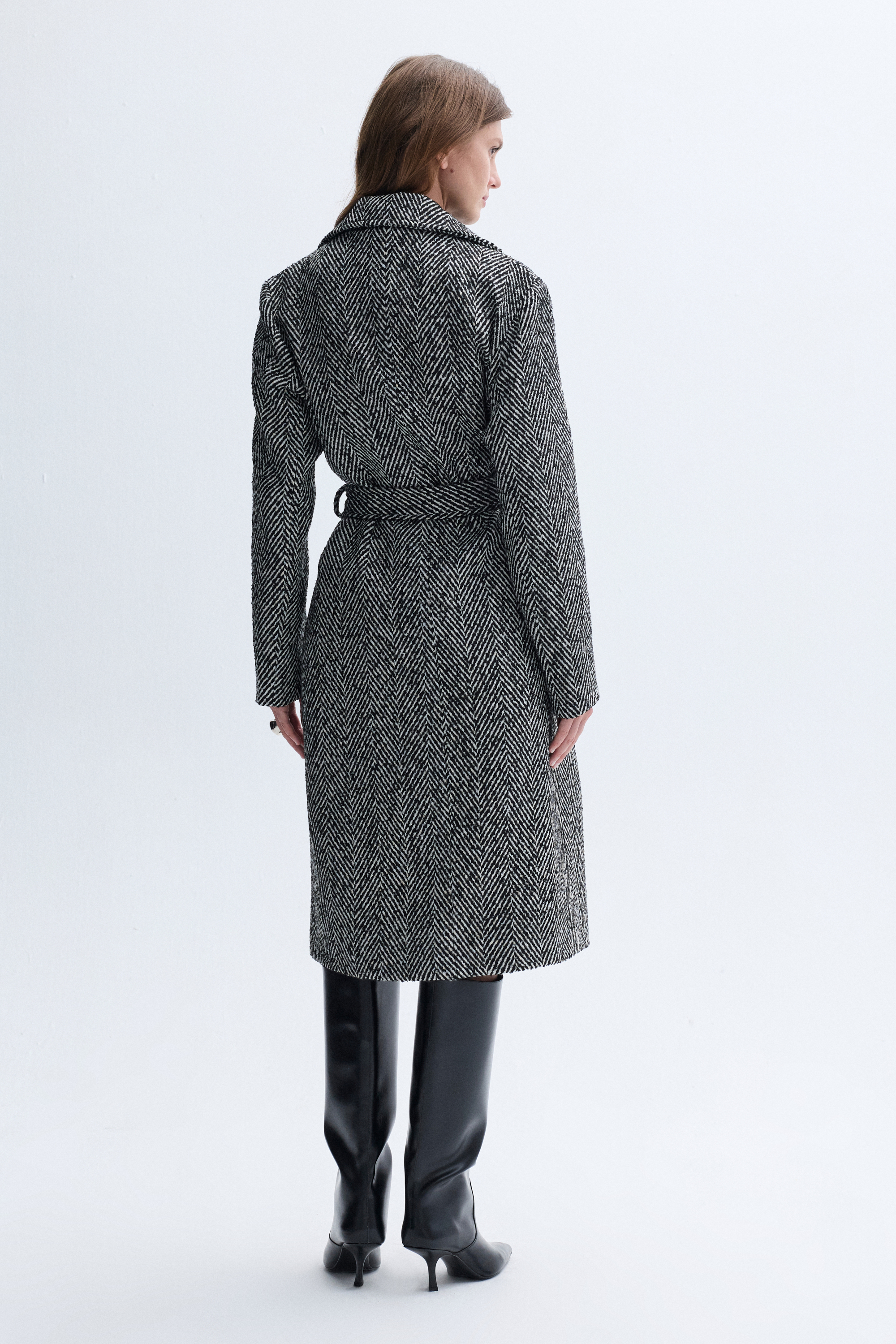 ÇİZGİLİ OVERSIZE KEMERLİ UZUN PALTO