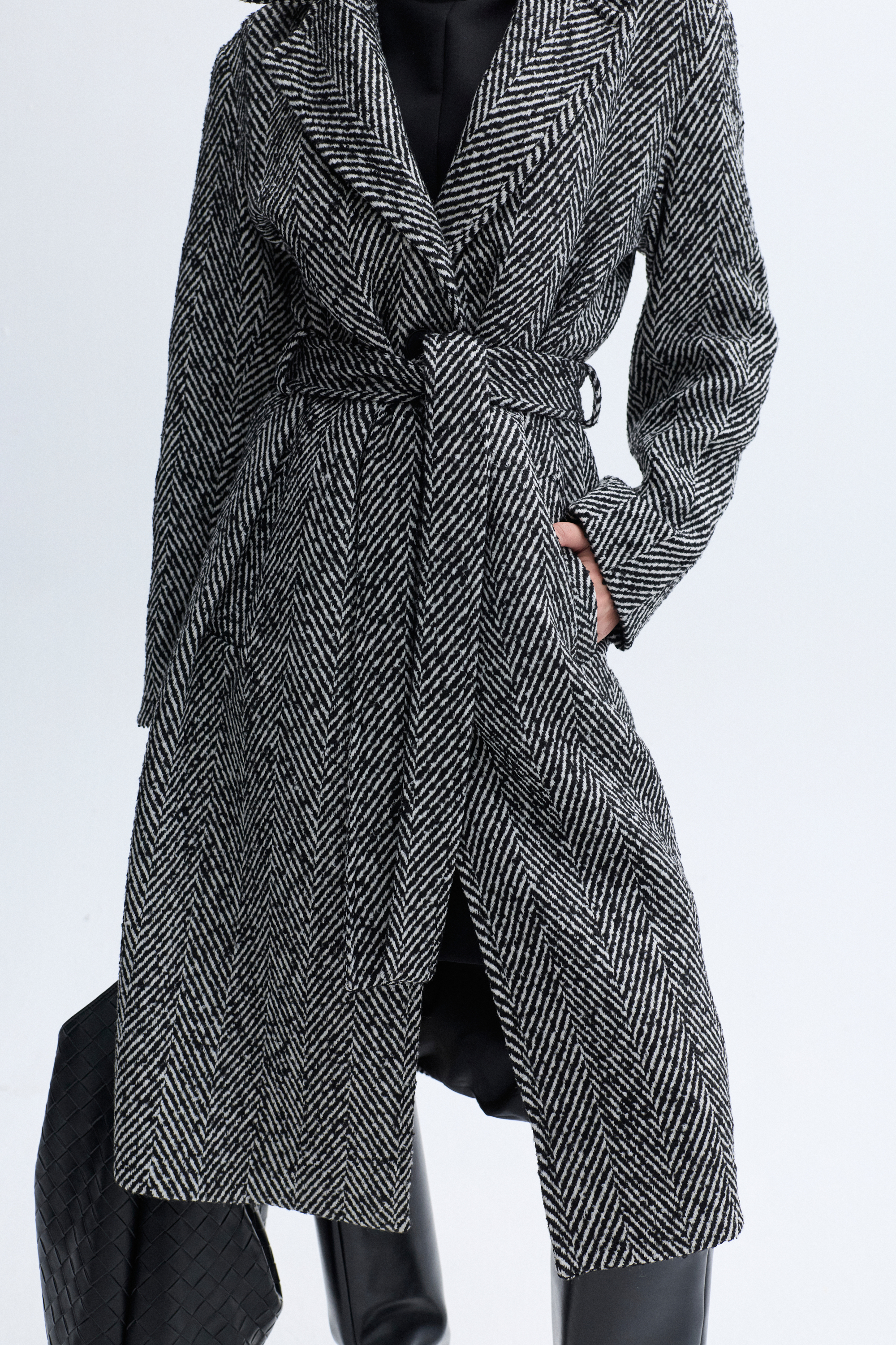 ÇİZGİLİ OVERSIZE KEMERLİ UZUN PALTO