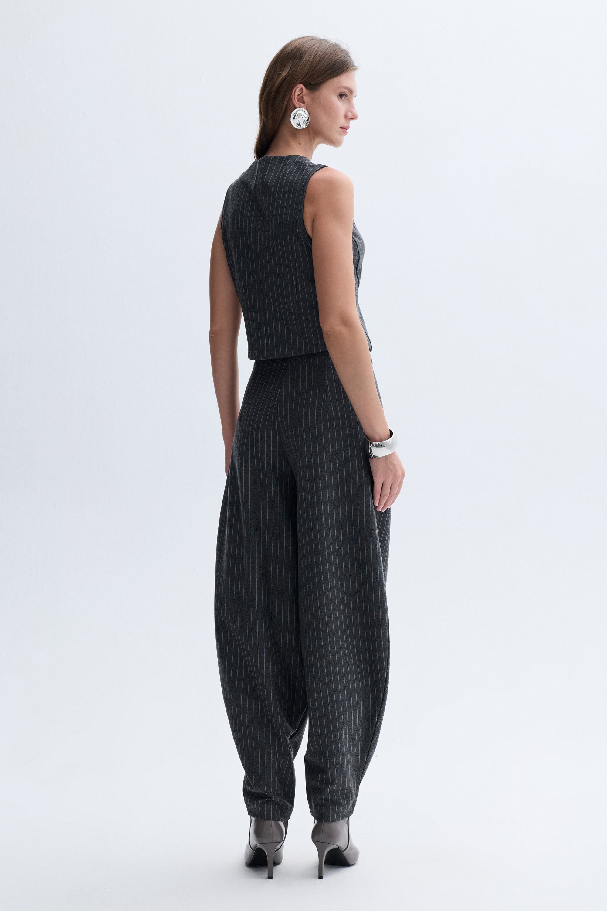 CIGARETTE FIT ÇİZGİLİ BELİ LASTİKLİ PANTOLON