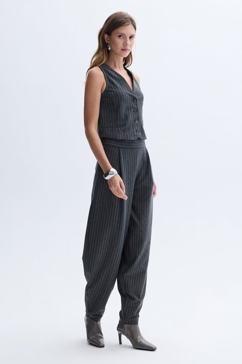 CIGARETTE FIT ÇİZGİLİ BELİ LASTİKLİ PANTOLON