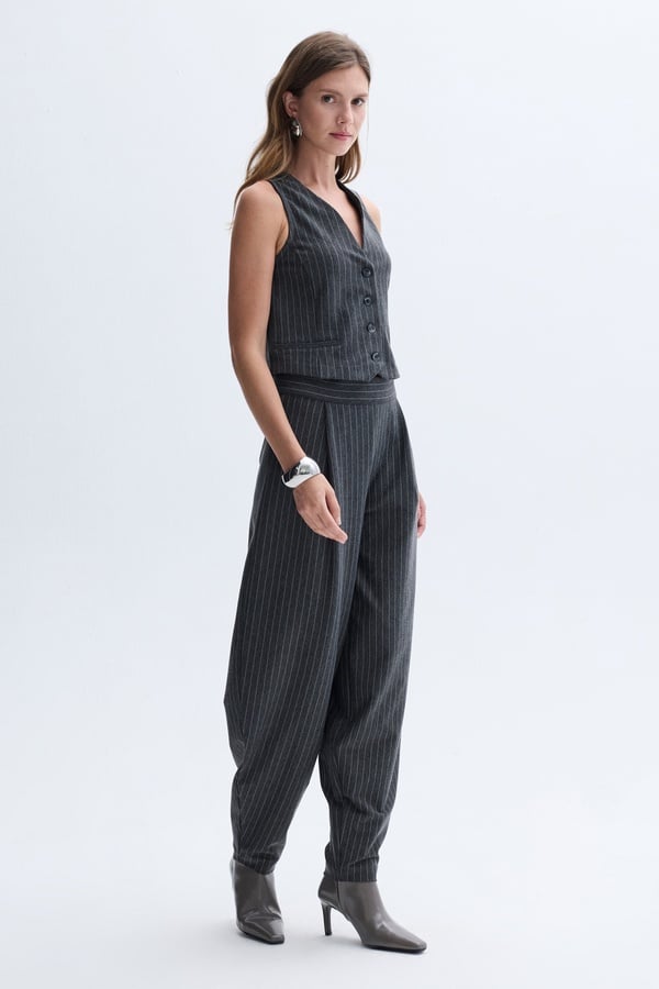 CIGARETTE FIT ÇİZGİLİ BELİ LASTİKLİ PANTOLON