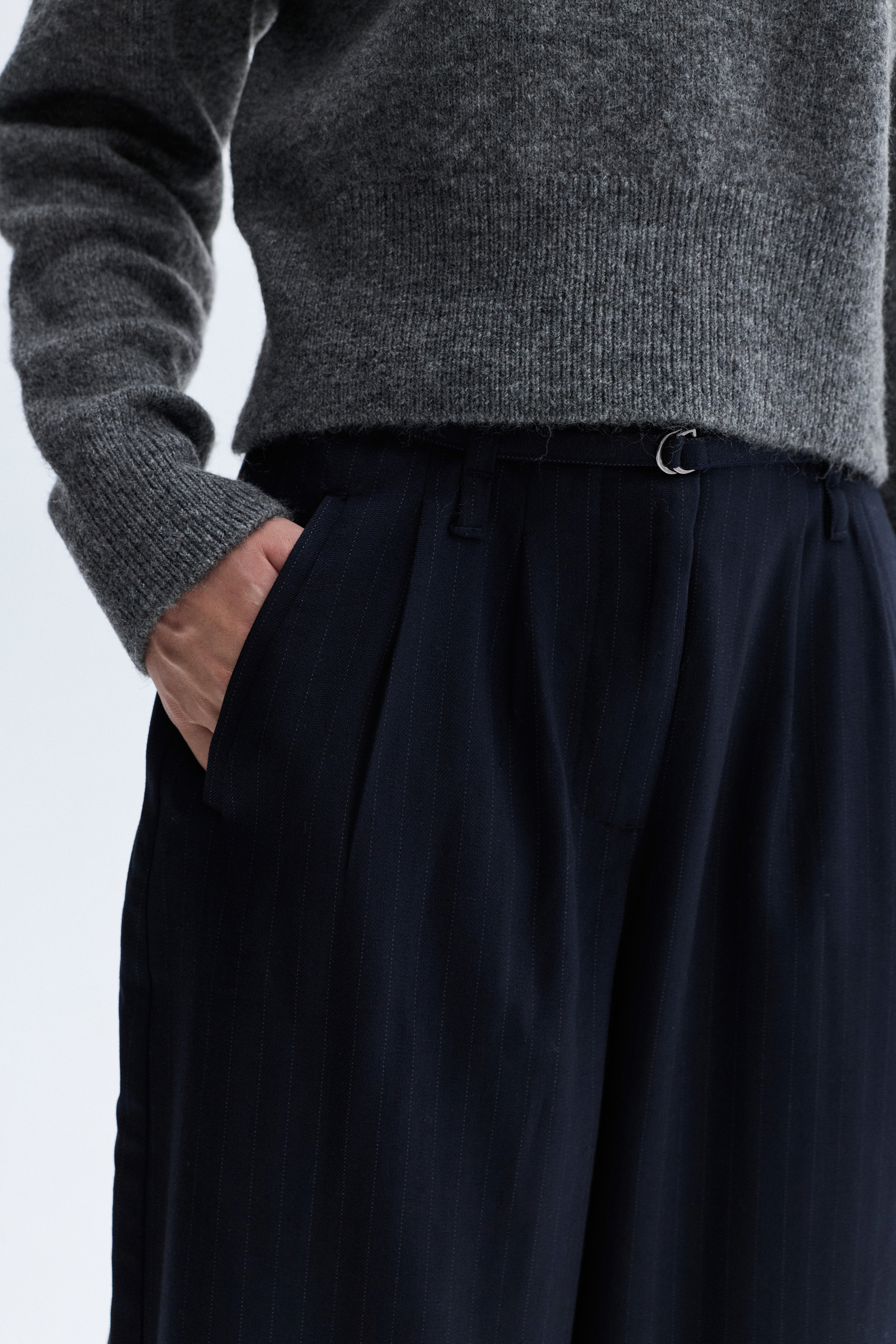 ÇİZGİLİ KEMER DETAYLI WIDE LEG PANTOLON