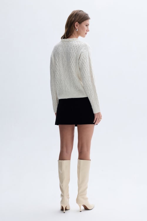 İNCİLİ BİSİKLET YAKA KAZAK