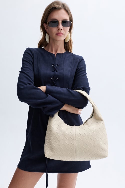 KORSE BAĞLAMALI SÜET DOKULU MİNİ ELBİSE