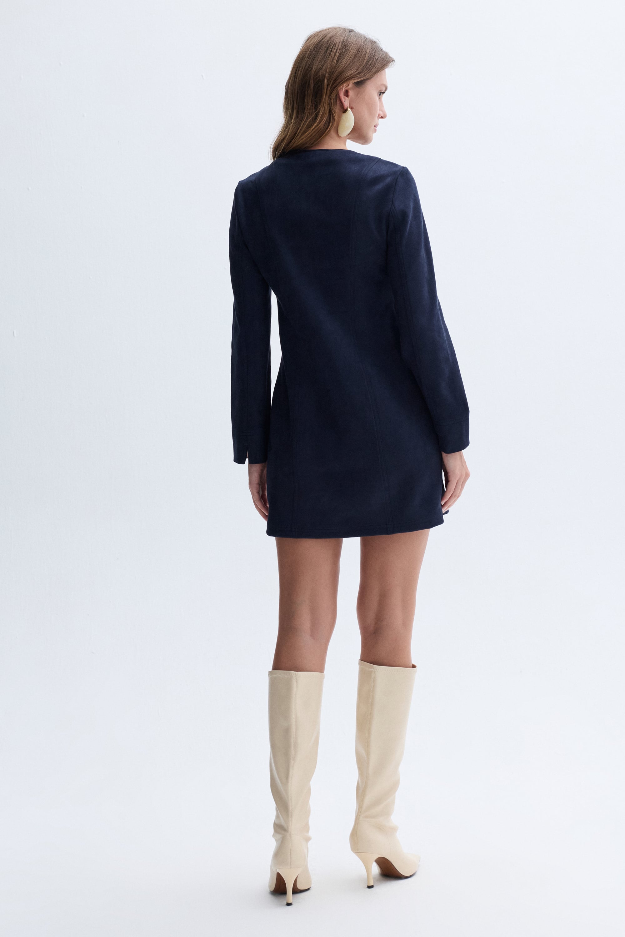 KORSE BAĞLAMALI SÜET DOKULU MİNİ ELBİSE