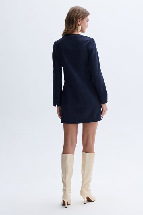 KORSE BAĞLAMALI SÜET DOKULU MİNİ ELBİSE