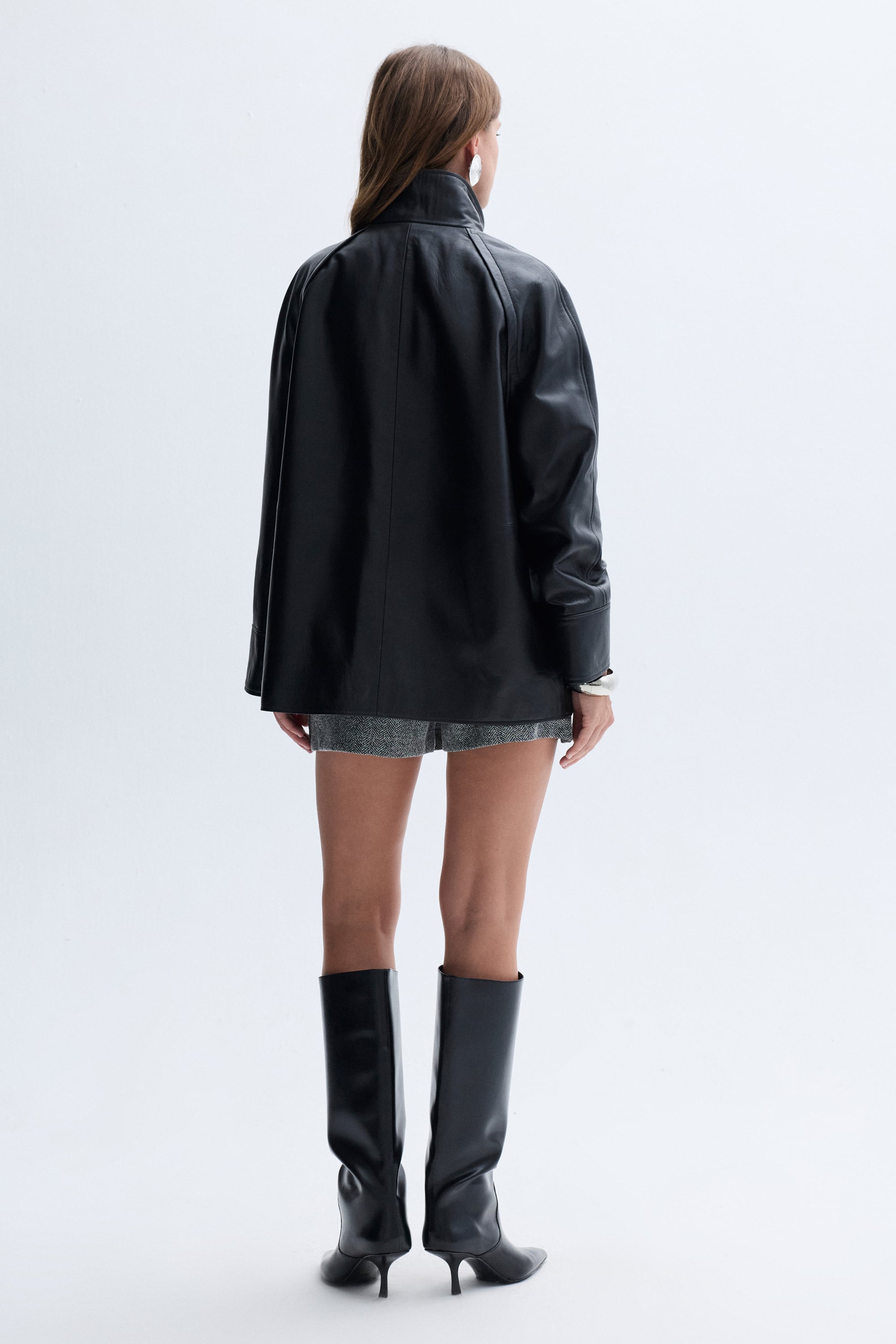 OVERSIZE DİK YAKA HAKİKİ DERİ CEKET