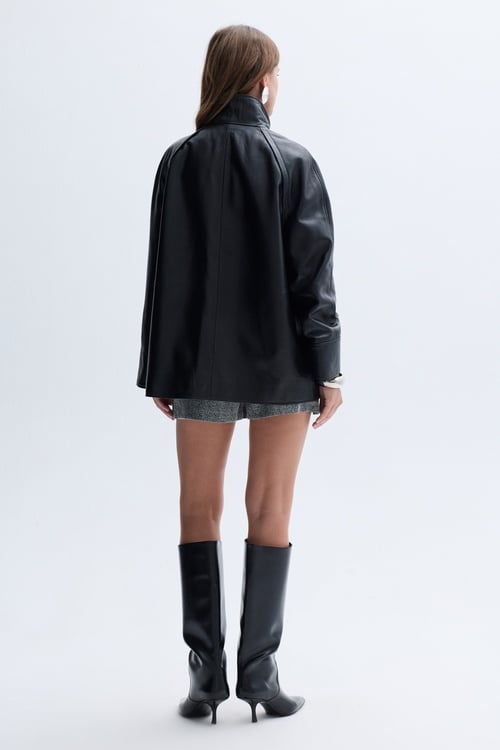 OVERSIZE DİK YAKA HAKİKİ DERİ CEKET