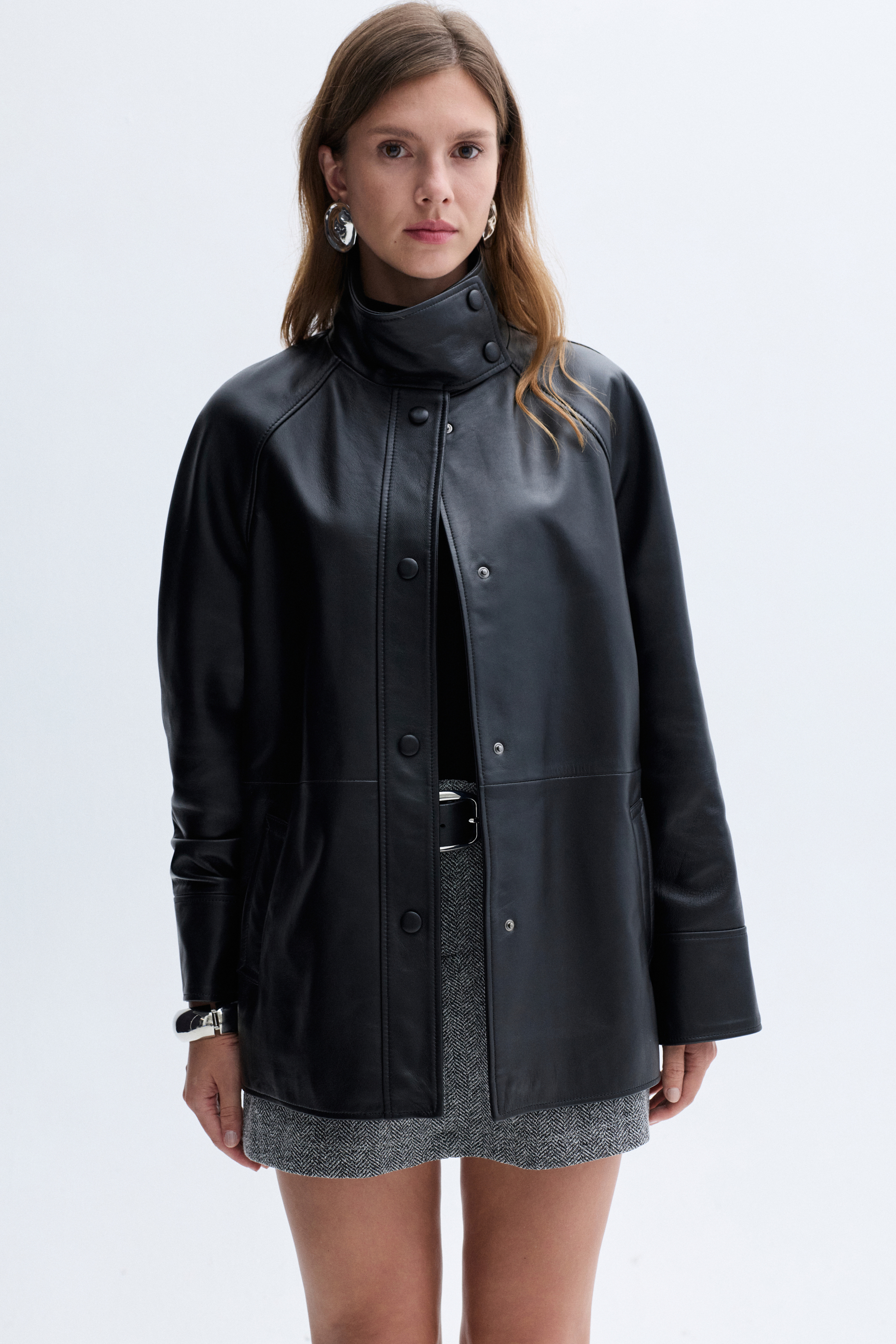 OVERSIZE DİK YAKA HAKİKİ DERİ CEKET