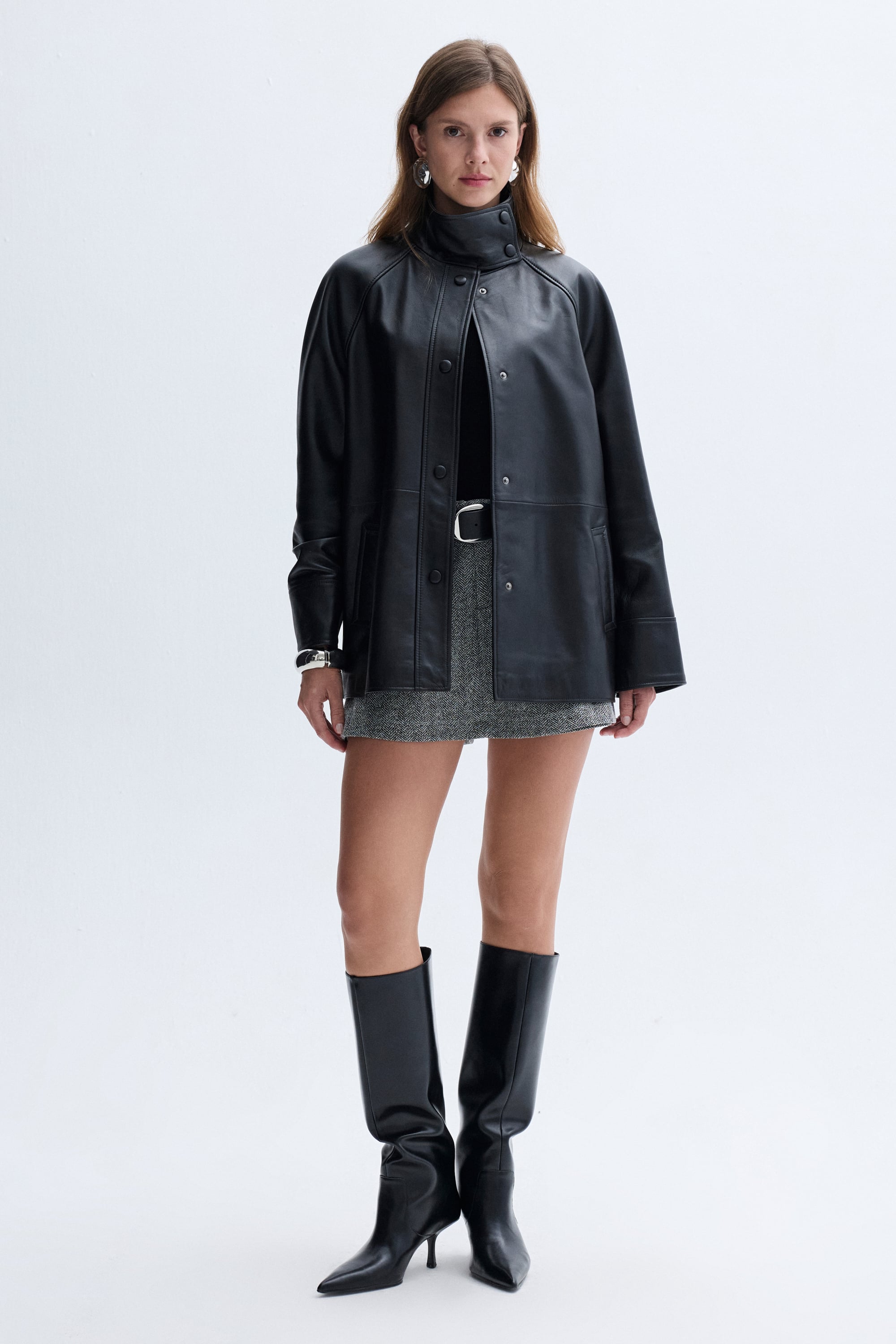 OVERSIZE DİK YAKA HAKİKİ DERİ CEKET