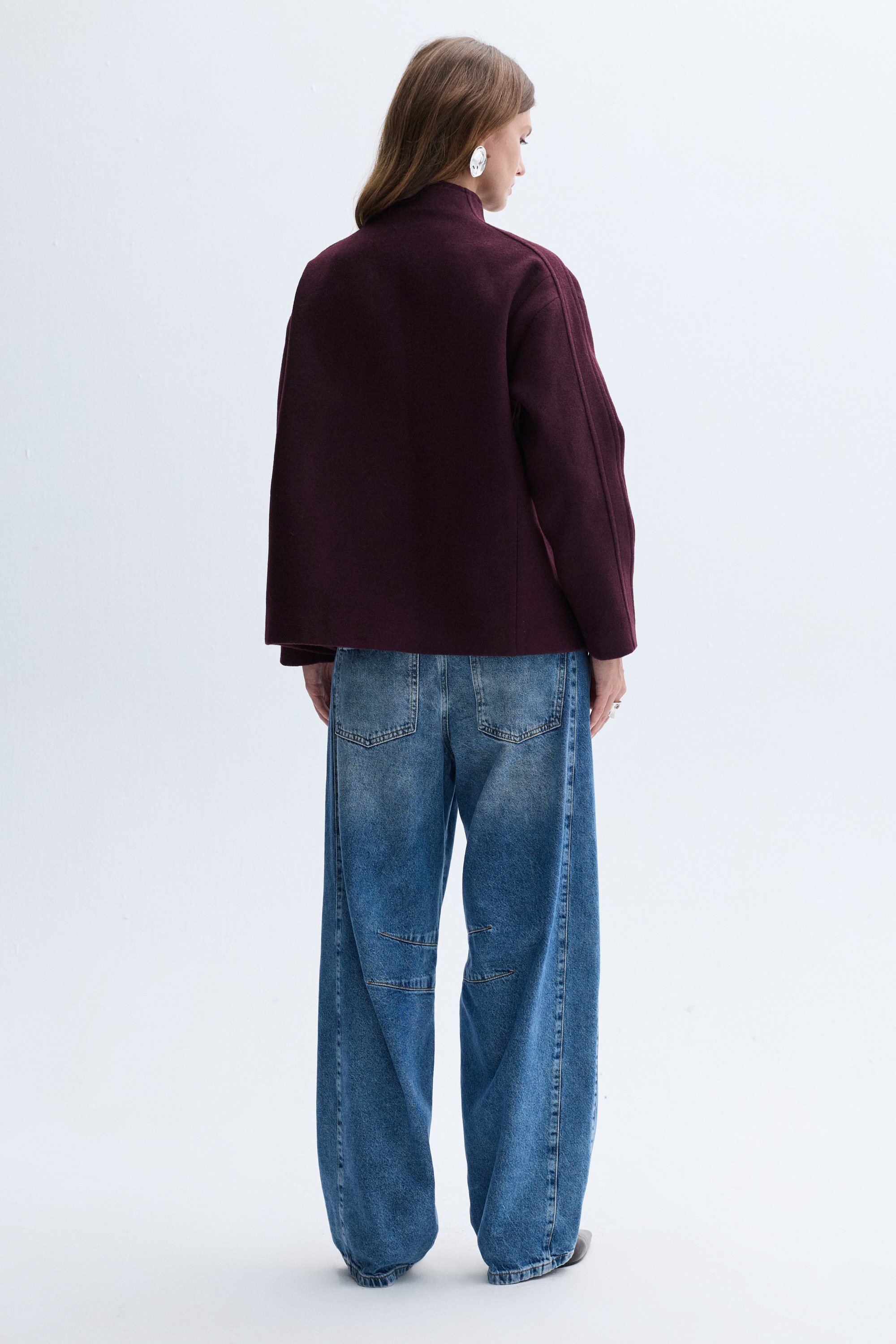 YÜN KARIŞIMLI DİK YAKA OVERSIZE KISA KABAN