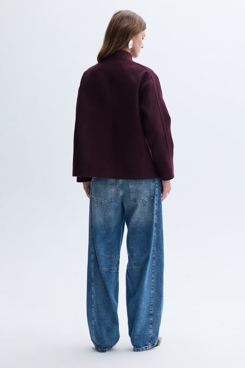 YÜN KARIŞIMLI DİK YAKA OVERSIZE KISA KABAN