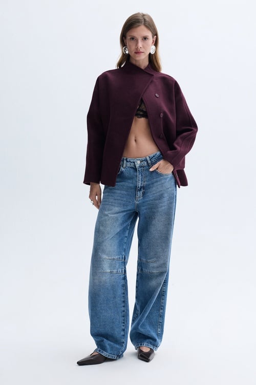  YÜN KARIŞIMLI DİK YAKA OVERSIZE KISA KABAN