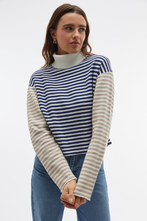 ÇİZGİLİ BALIKÇI YAKA KAZAK