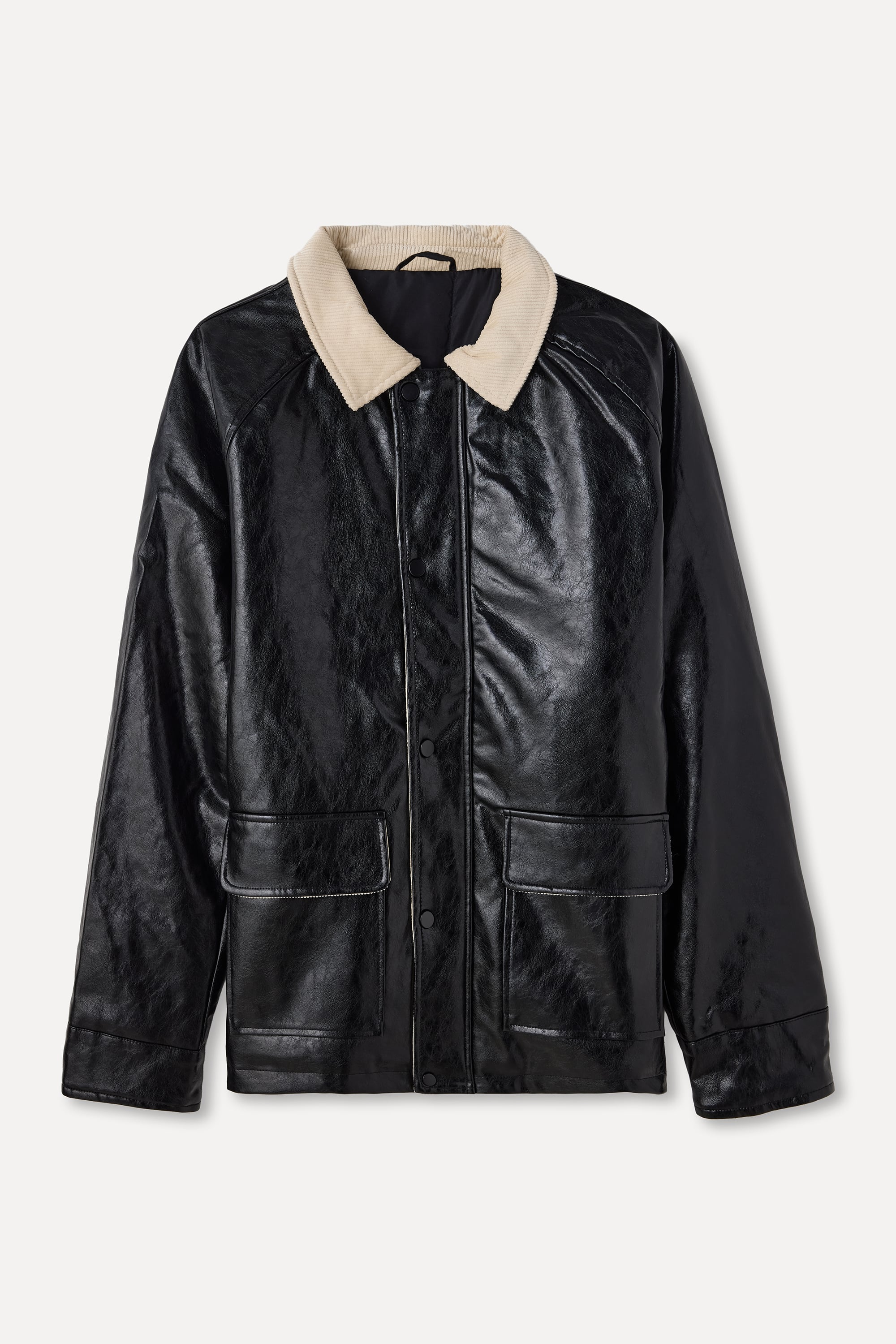 KADİFE YAKA DERİ GÖRÜNÜMLÜ PALTO