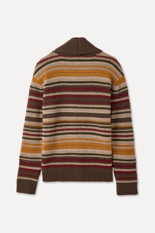  ÇİZGİLİ ŞAL YAKA OVERSIZE YÜN HIRKA