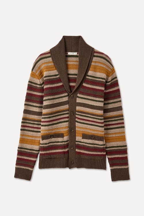 ÇİZGİLİ ŞAL YAKA OVERSIZE YÜN HIRKA