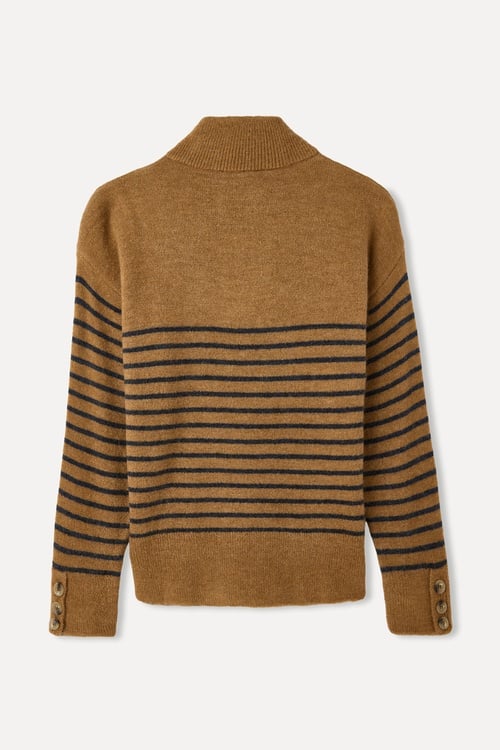 ÇİZGİLİ LOOSE FIT DÜĞMELİ BALIKÇI YAKA KAZAK