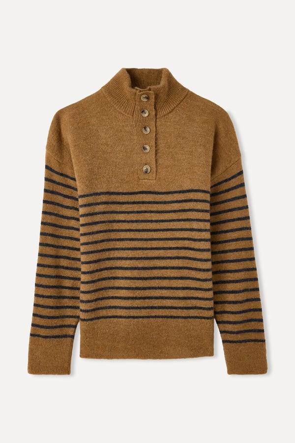 ÇİZGİLİ LOOSE FIT DÜĞMELİ BALIKÇI YAKA KAZAK