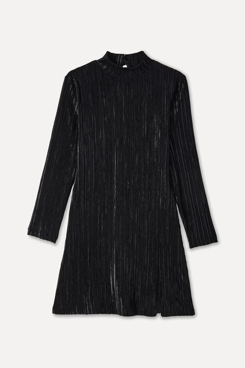 YIRTMAÇLI UZUN KOLLU KADİFE MİNİ ELBİSE