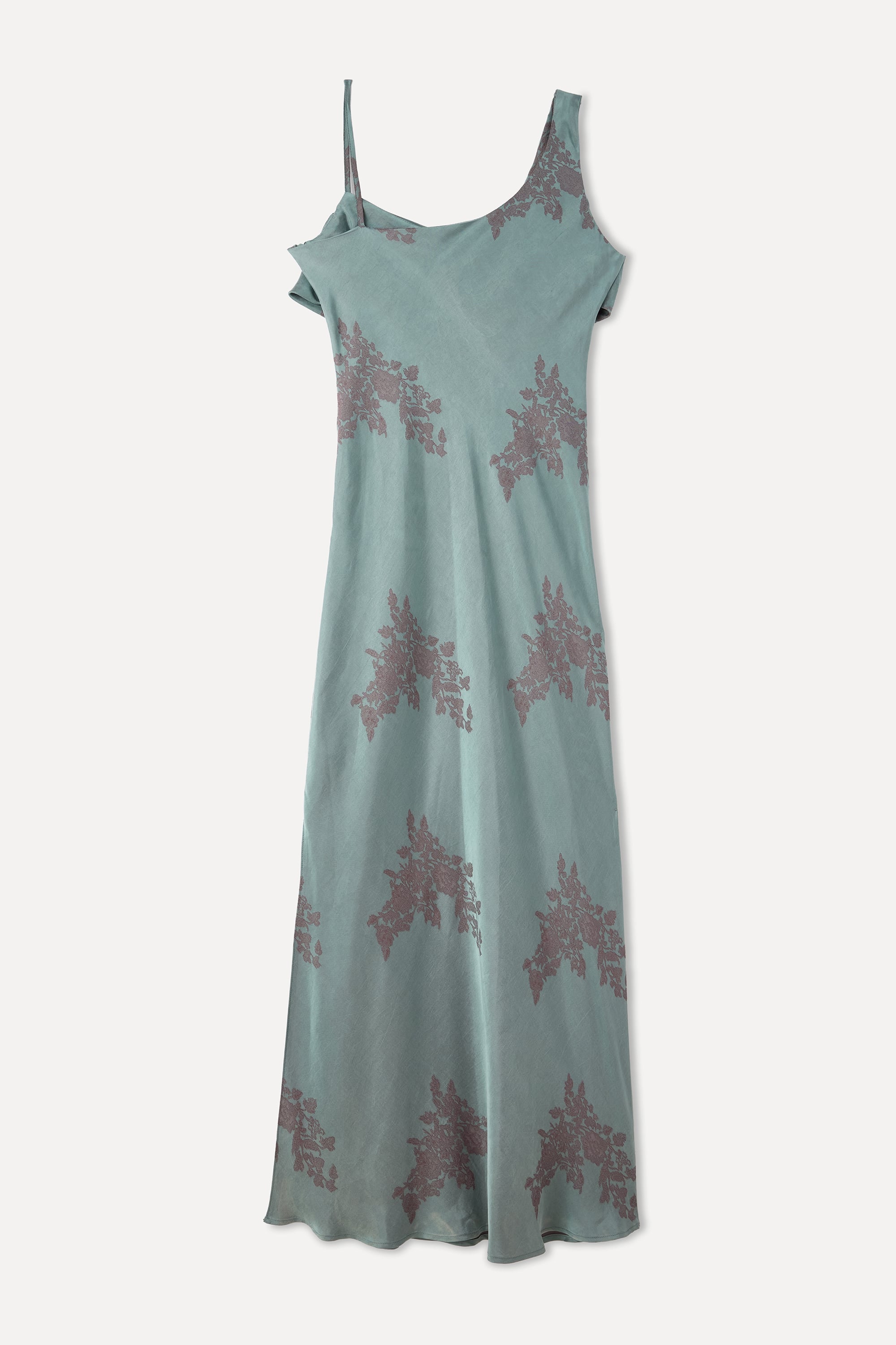 JAKARLI DESENLİ KOLSUZ YIRTMAÇLI UZUN ELBİSE