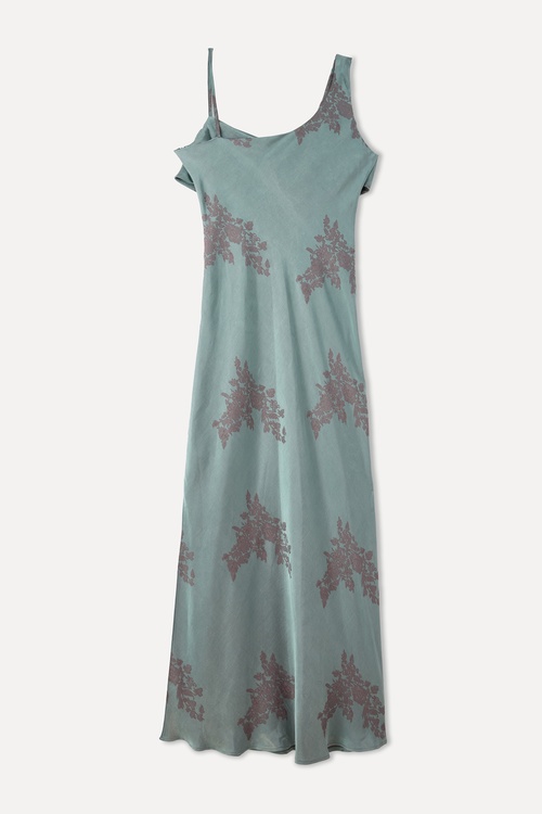  JAKARLI DESENLİ KOLSUZ YIRTMAÇLI UZUN ELBİSE