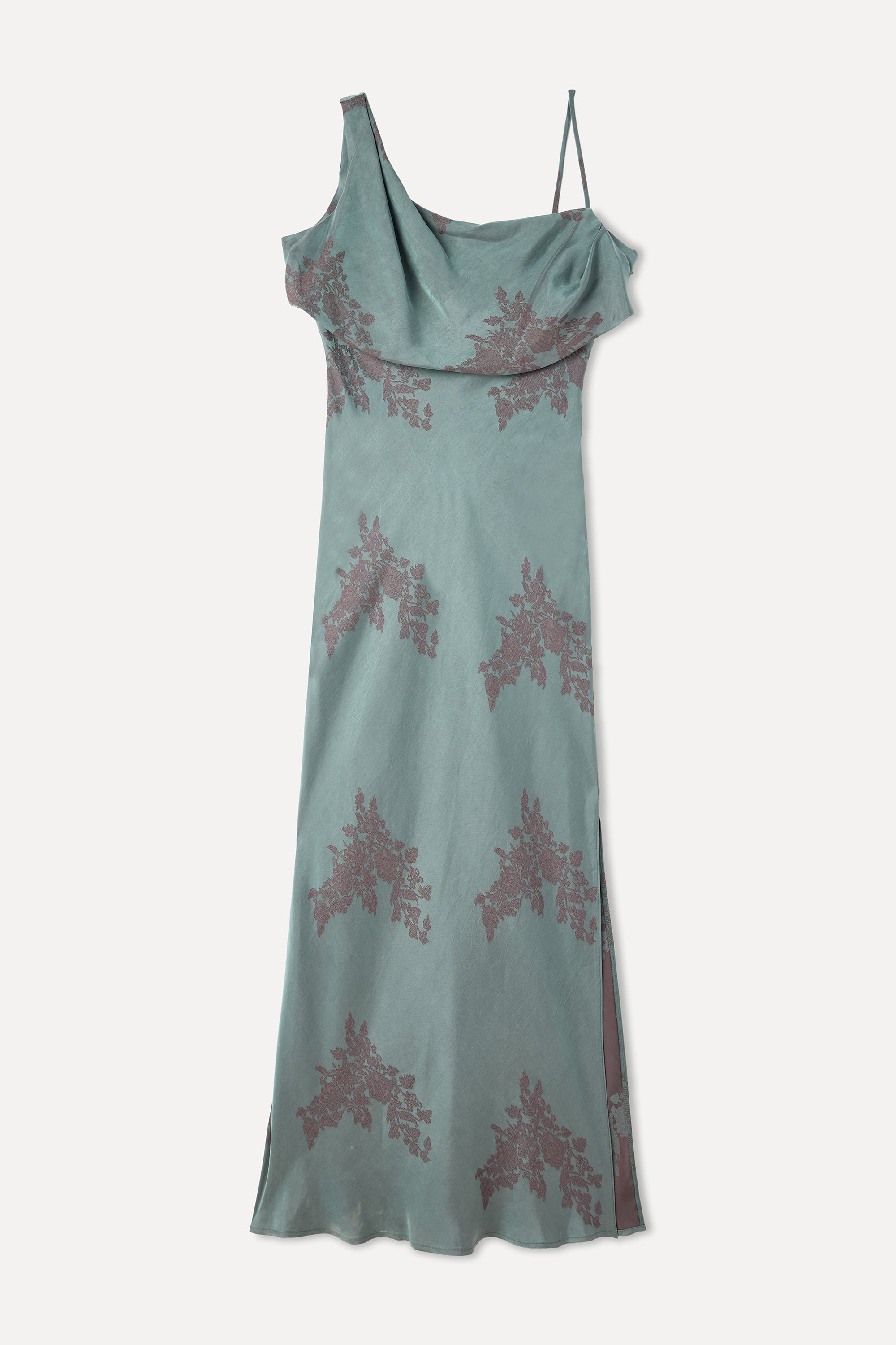 JAKARLI DESENLİ KOLSUZ YIRTMAÇLI UZUN ELBİSE